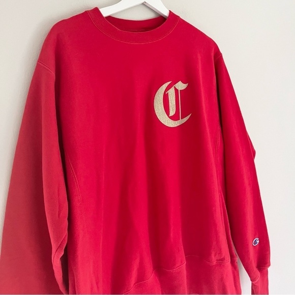 Champion Reverse Weave Men’s‎ Logo Crewneck Sweatshirt Red Gold Size Medium - Picture 3 of 9